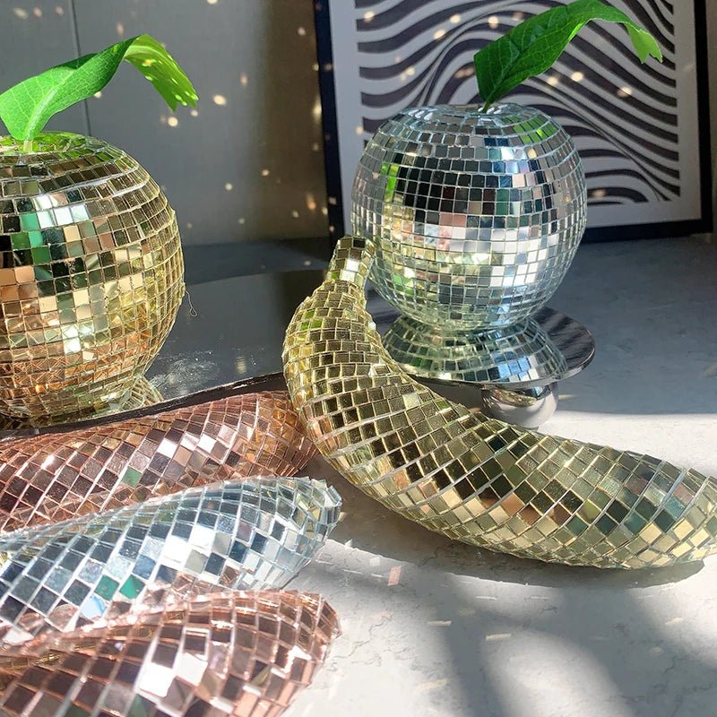 Apple & Banana Disco Ball Fruit Decoration - Glass Art