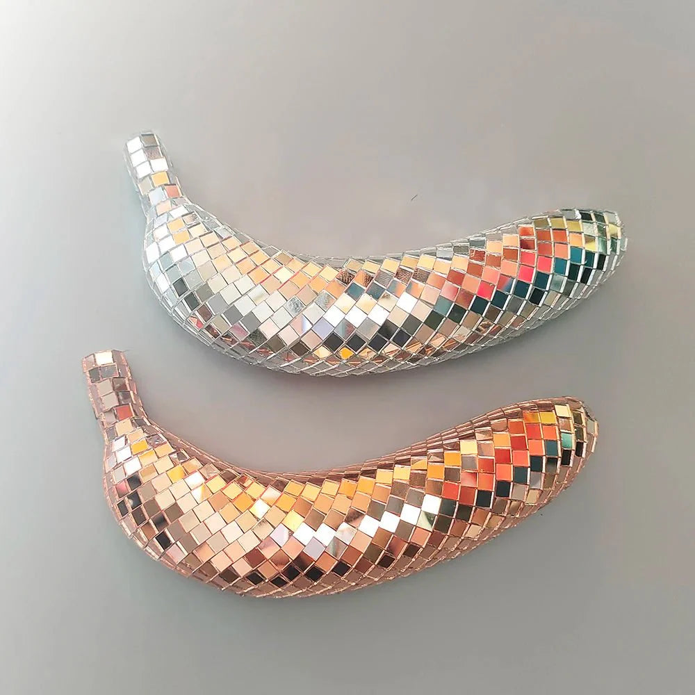 Apple & Banana Disco Ball Fruit Decoration - Glass Art