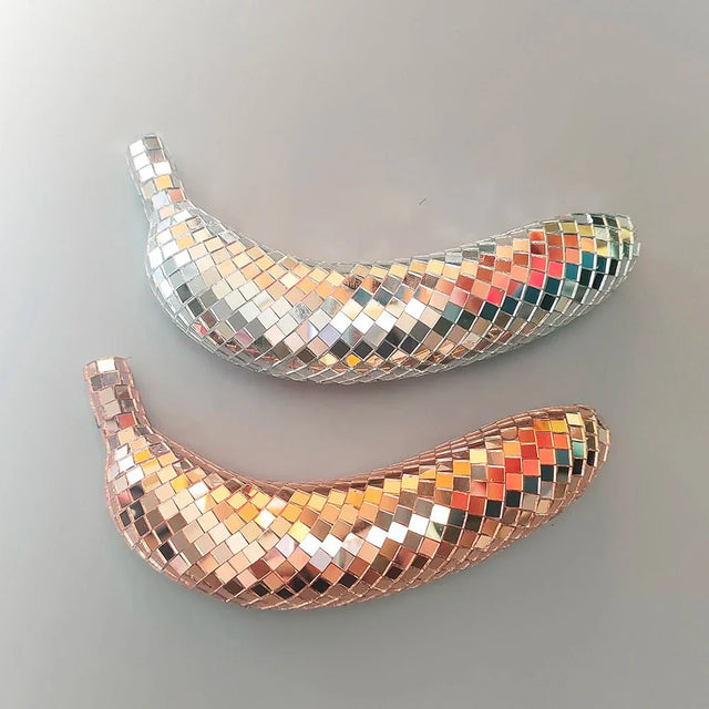 Apple & Banana Disco Ball Fruit Decoration - Glass Art