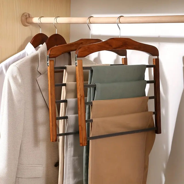 Space Saving Wooden Multi-Tier Trouser Rack
