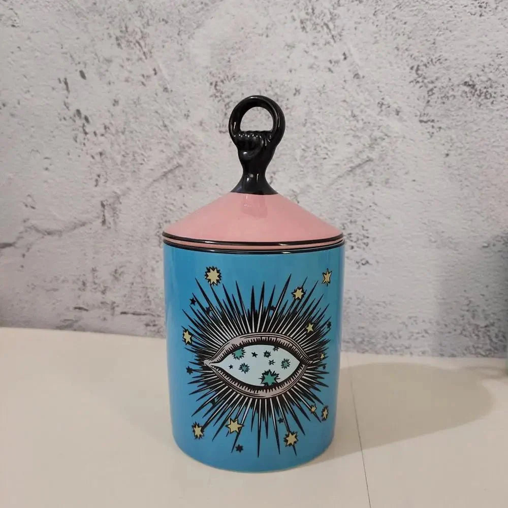 Big Eye Starry Sky Candle Holder With Lid - Ceramic Decor