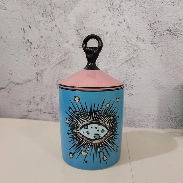 Big Eye Starry Sky Candle Holder With Lid - Ceramic Decor