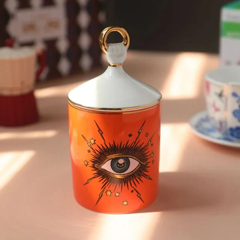Big Eye Starry Sky Candle Holder With Lid - Ceramic Decor
