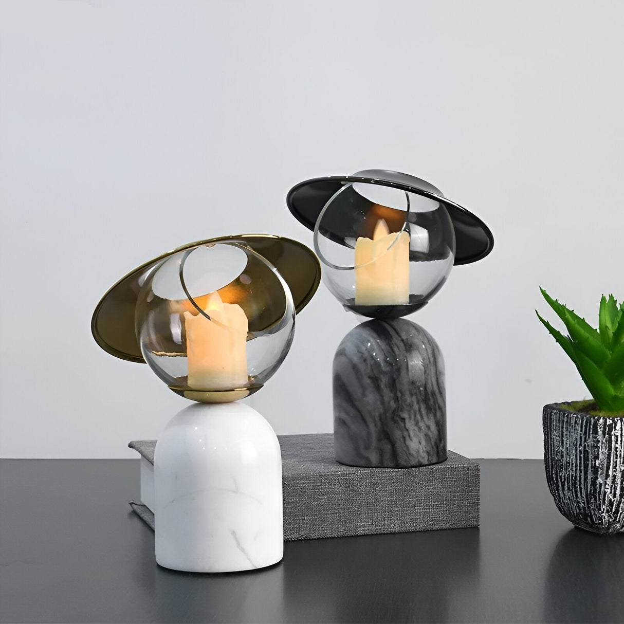 Black Marble Effect Candle Holder with Wax Melt Burner