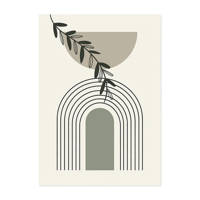 Boho Style Green Leaves Canvas Print Abstract Art Decor