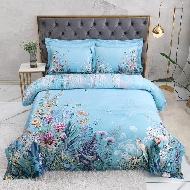 Azure Bloom Duvet Cover Set (Egyptian Cotton, 500 TC)
