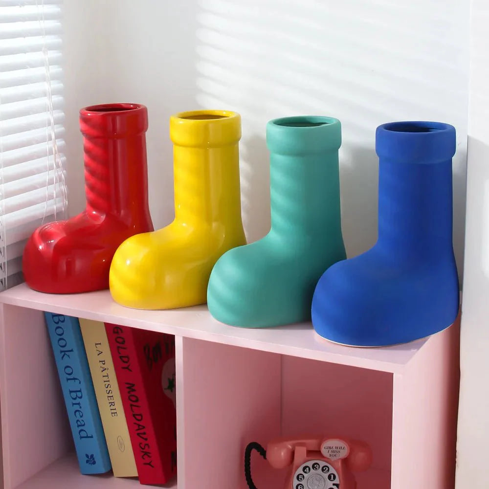 Bright Ceramic Wellington Boot Vase - Modern Tabletop Decor