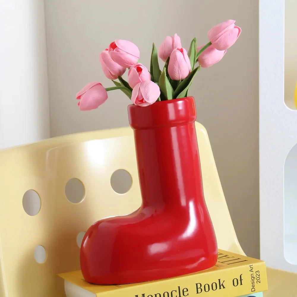 Bright Ceramic Wellington Boot Vase - Modern Tabletop Decor