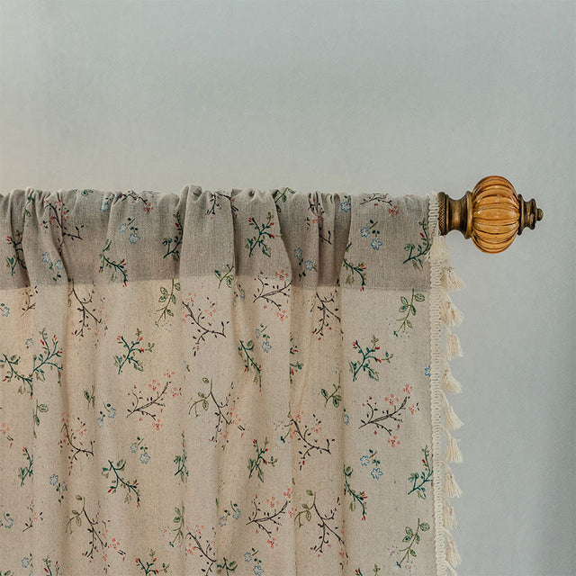 Countryside Style Floral Light Filtering Curtain in Cotton Linen