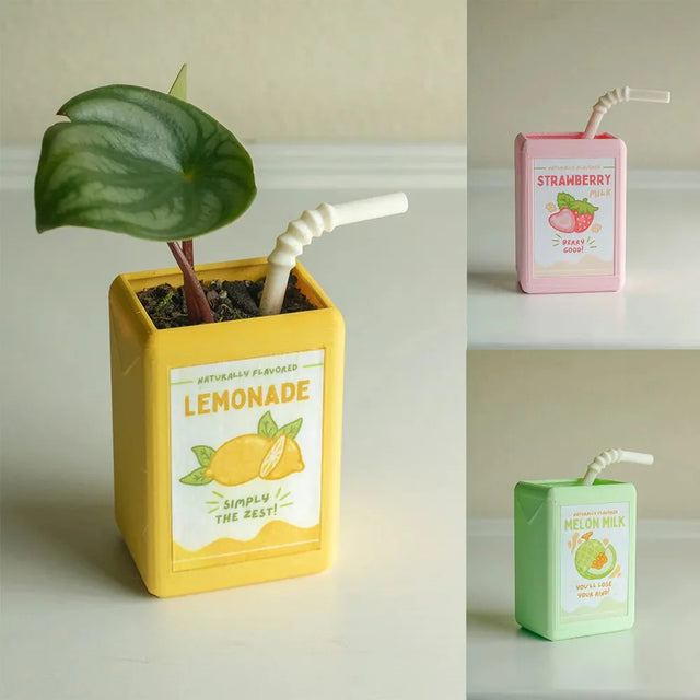 Cartoon Juice Box Shape Plant Pot - Durable Resin Decor