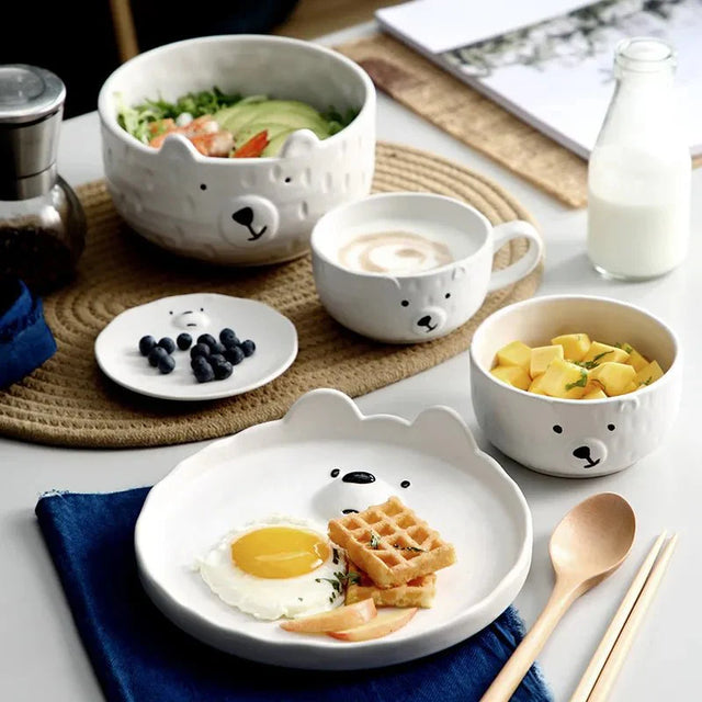 Cartoon Polar Bear Ceramic Plate and Bowl Set Eco-Friendly