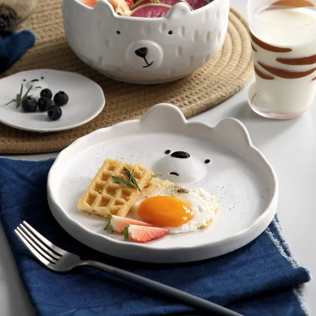 Cartoon Polar Bear Ceramic Plate and Bowl Set Eco-Friendly