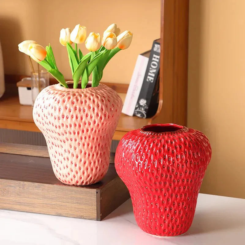 Cartoon Strawberry Ceramic Vase - Fun Modern Home Decor