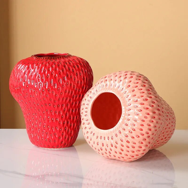 Cartoon Strawberry Ceramic Vase - Fun Modern Home Decor