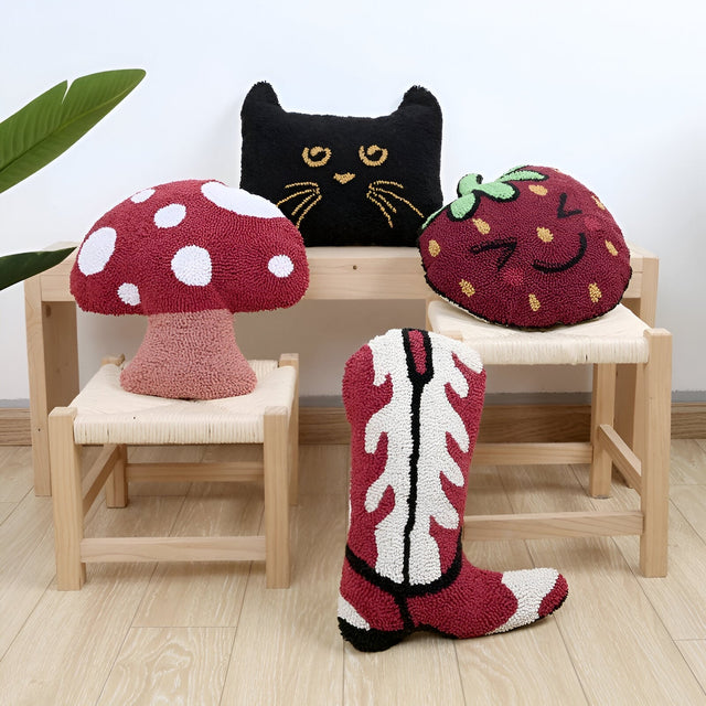 Cartoon Throw Cushions with Embroidered Cotton Design