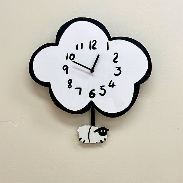 WhimsicalTime Playful Cartoon Wall Clock with Swinging Sheep