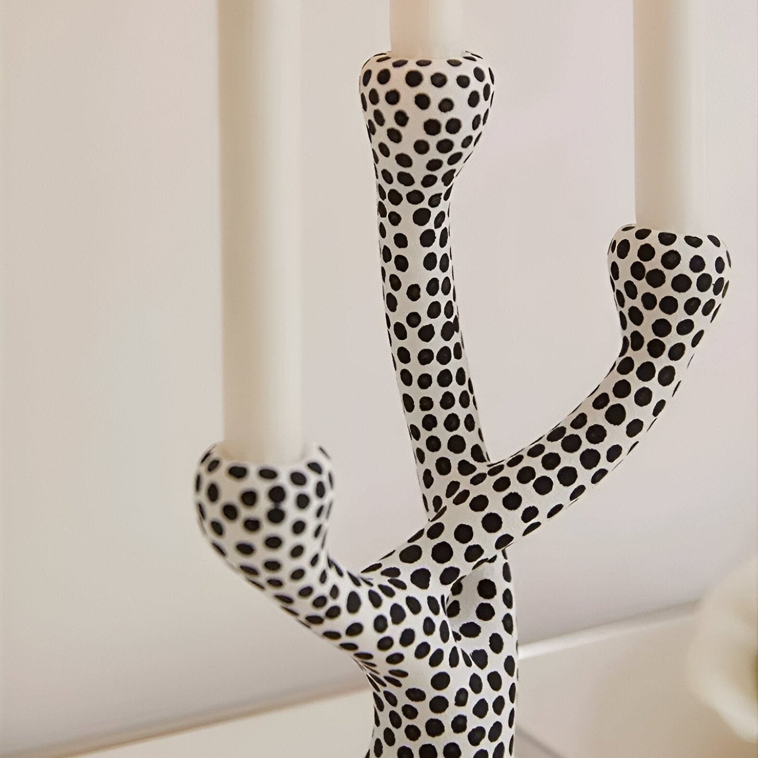 Ceramic Black & White Polka Dot Candle Holder Modern Decor