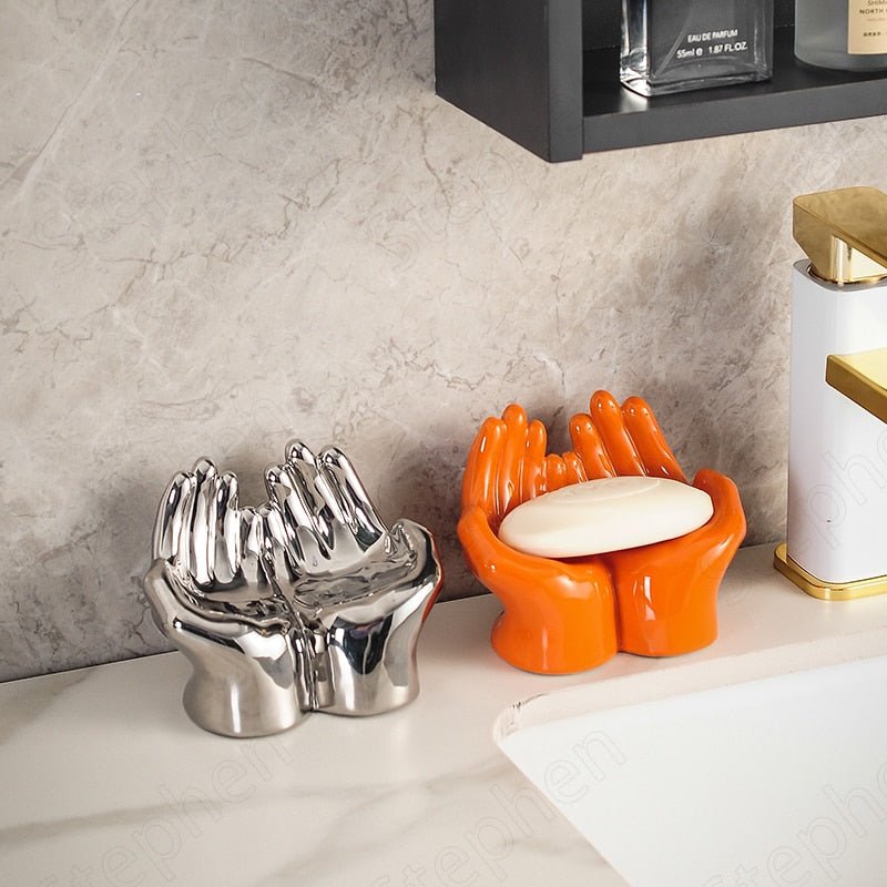 Ceramic Cartoon Palm Soap Holder with Drain Design