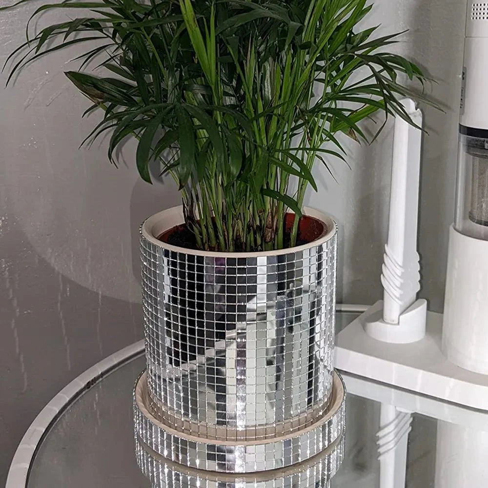 Ceramic Disco Mirror Ball Planter Pot with Drainage Hole