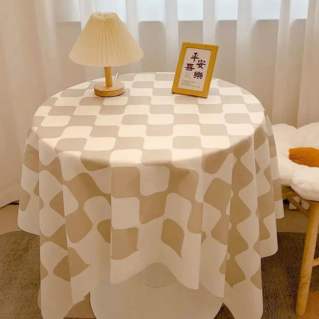 Chequered Design Round Cotton Tablecloth Waterproof Style