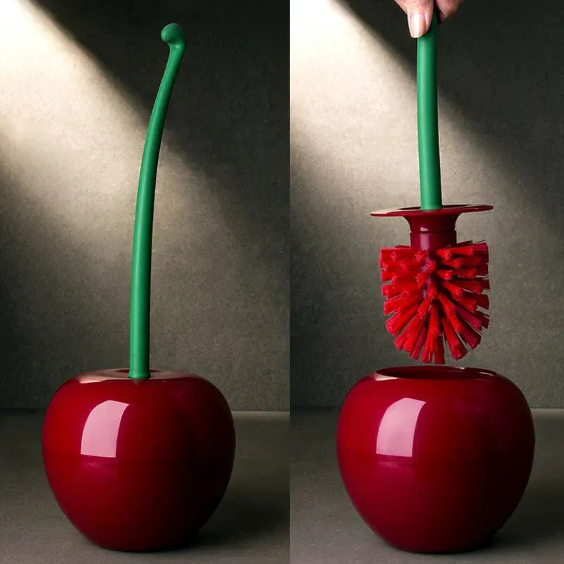 Cherry Apple Toilet Brush Holder - Fun Design, Plastic Material