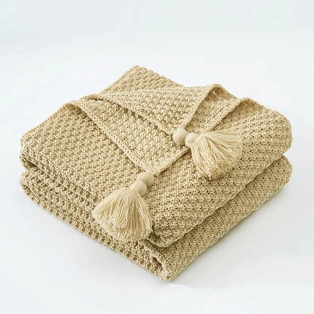Woollen Knitted Tassel Sofa Blanket for Ultimate Comfort