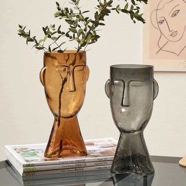 Creative Glass Head Shape Decorative Vase for Modern Decor