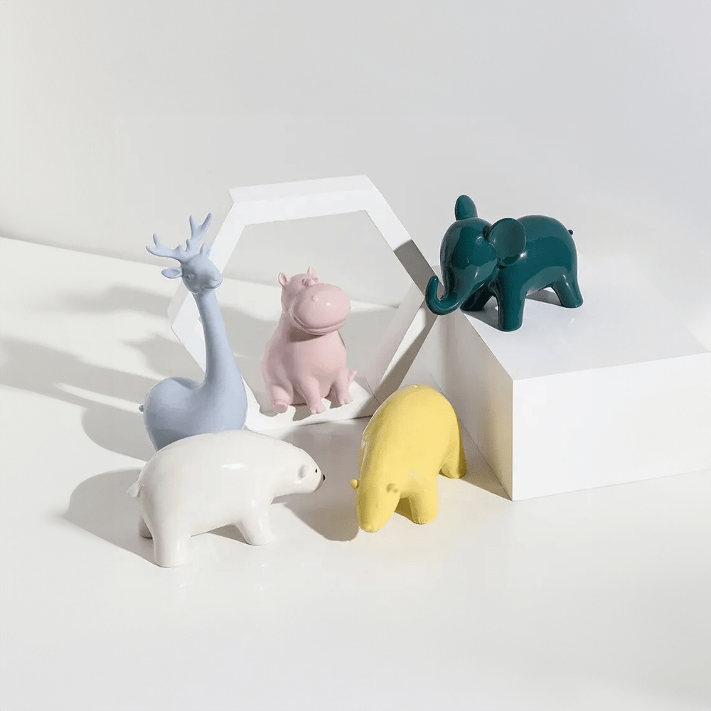 Cute Glazed Ceramic Animal Ornament for Home Décor