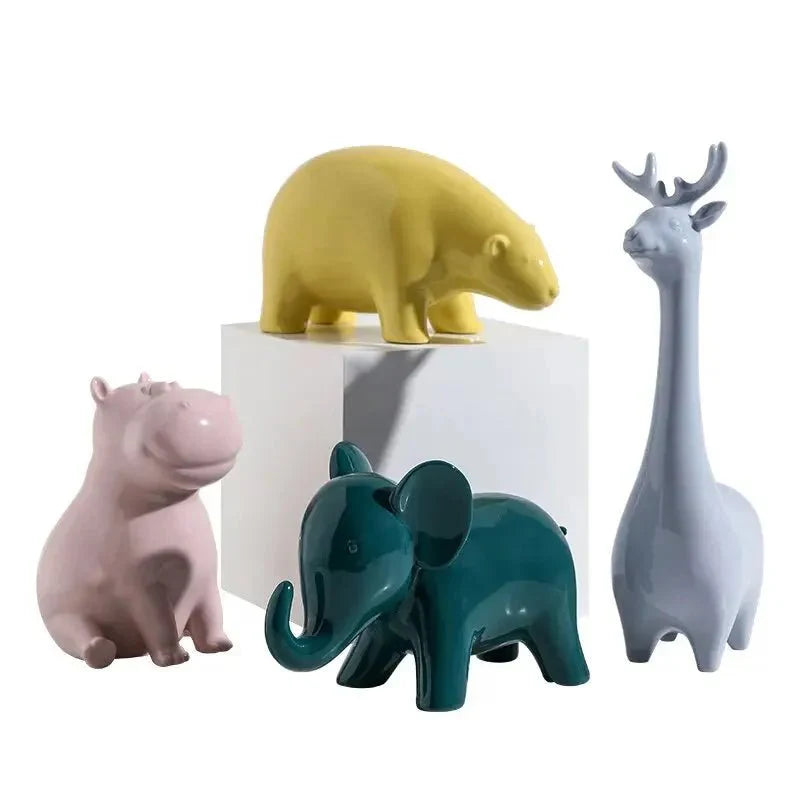 Cute Glazed Ceramic Animal Ornament for Home Décor