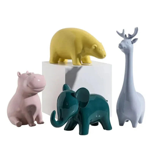 Cute Glazed Ceramic Animal Ornament for Home Décor