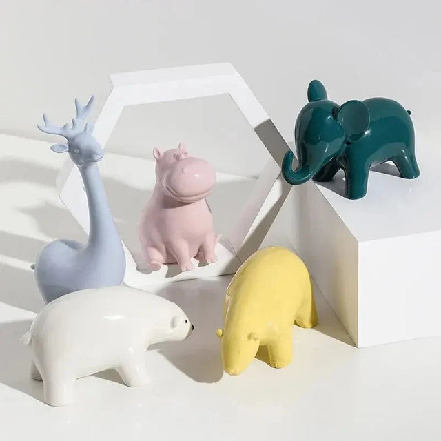 Cute Glazed Ceramic Animal Ornament for Home Décor