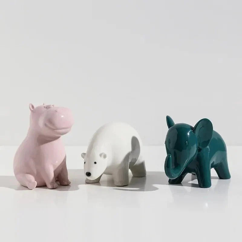 Cute Glazed Ceramic Animal Ornament for Home Décor
