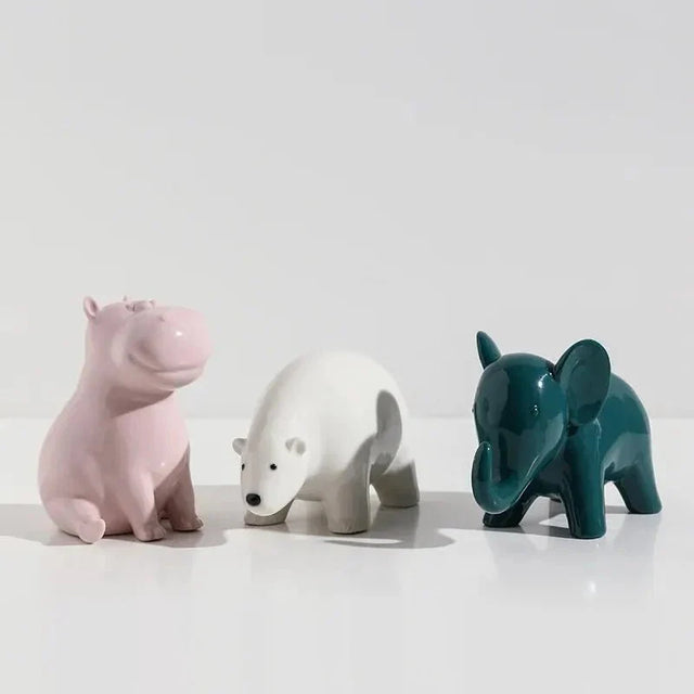 Cute Glazed Ceramic Animal Ornament for Home Décor
