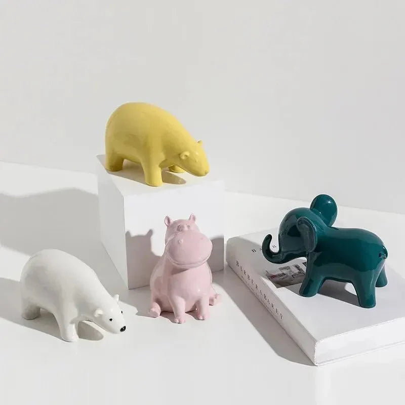 Cute Glazed Ceramic Animal Ornament for Home Décor