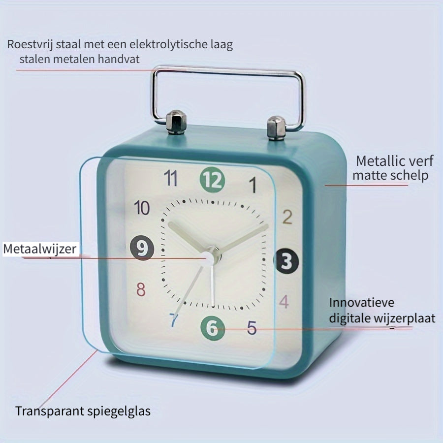 Square Metal Alarm Clock with Night Light and Snooze Feature