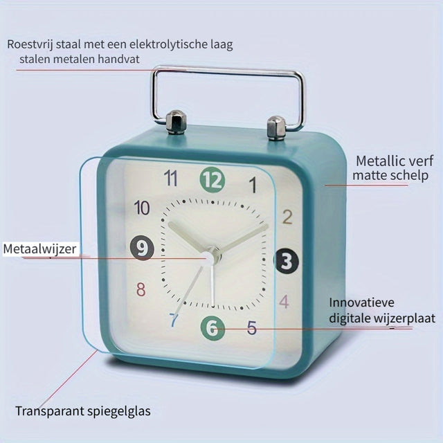 Square Metal Alarm Clock with Night Light and Snooze Feature