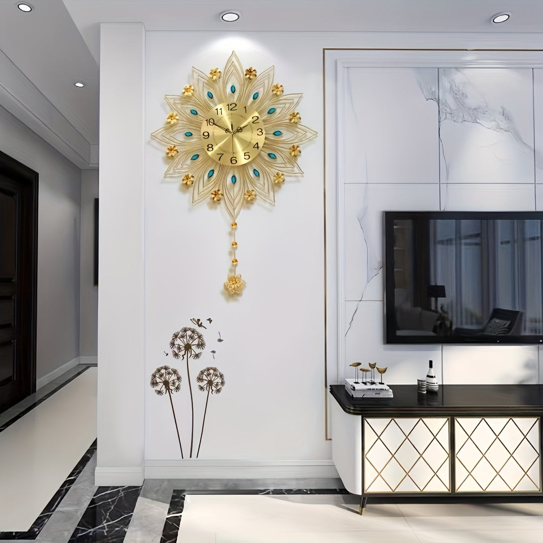 Elegant Floral Wall Clock with Luxurious Gold Accents