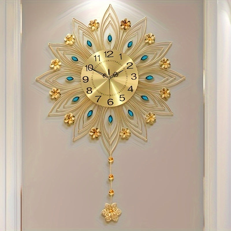 Elegant Floral Wall Clock with Luxurious Gold Accents