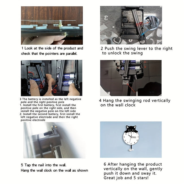 Purrfect Time Stylish Swinging Cat Wall Clock Modern Design