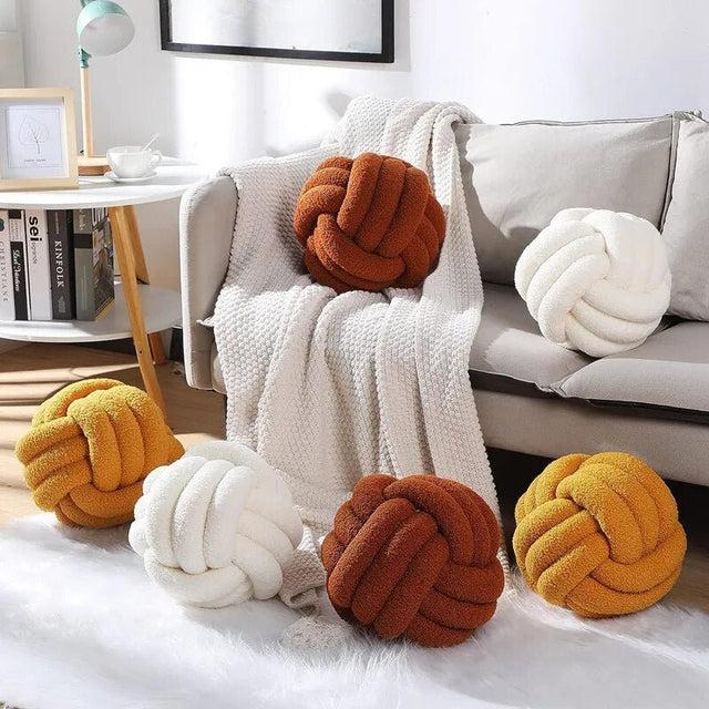 Decorative Knotted Teddy Ball Soft Cushion - 100% Wool, Round
