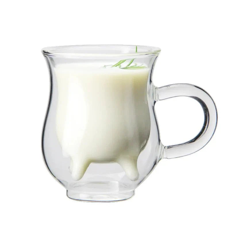 Double Layer Glass 'Cow' Coffee Mug - Eco-Friendly Design