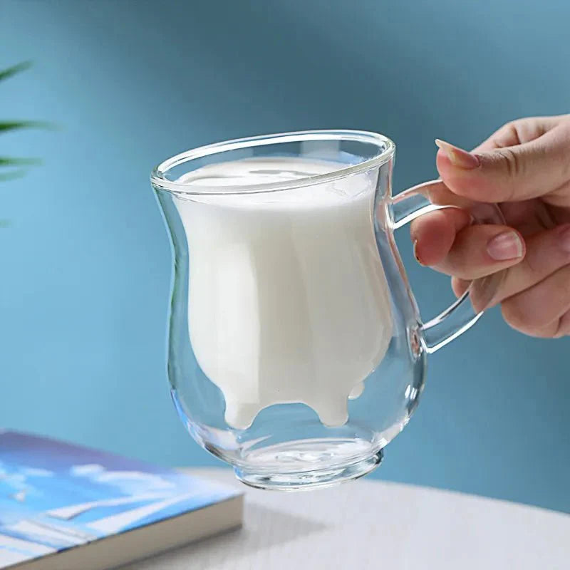 Double Layer Glass 'Cow' Coffee Mug - Eco-Friendly Design