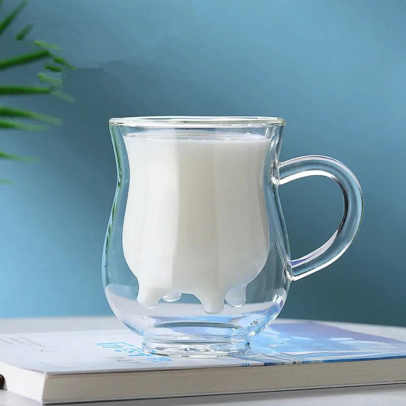 Double Layer Glass 'Cow' Coffee Mug - Eco-Friendly Design