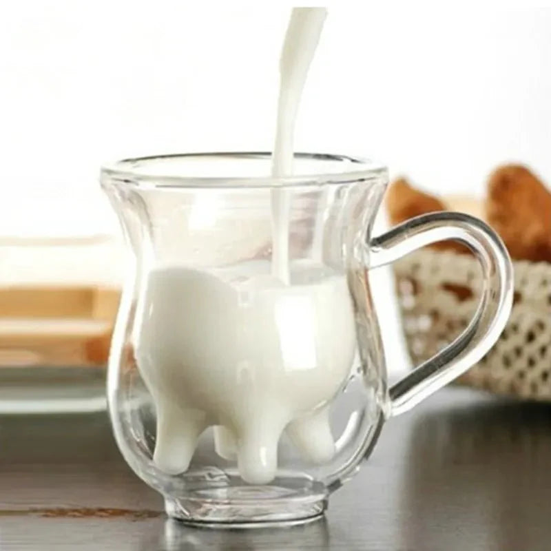 Double Layer Glass 'Cow' Coffee Mug - Eco-Friendly Design