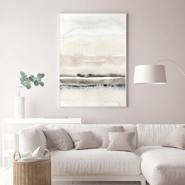 Beige & Grey Canvas Paintings with Abstract Watercolour Design