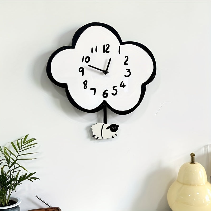 WhimsicalTime Playful Cartoon Wall Clock with Swinging Sheep