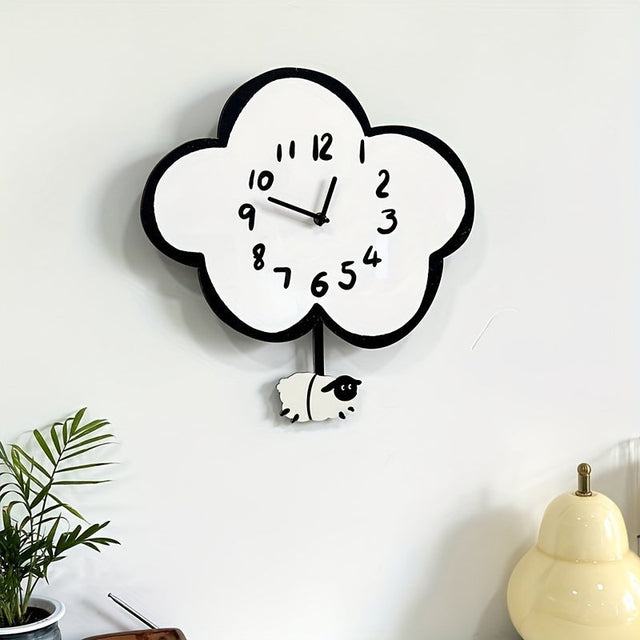 WhimsicalTime Playful Cartoon Wall Clock with Swinging Sheep