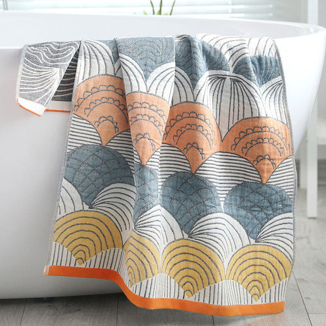 Ownkoti Shell Print Jacquard Cotton Bath Towel-3