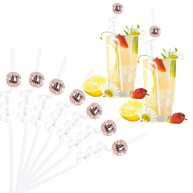Eight Piece Set Of Sparkling Disco Ball Straws For Parties