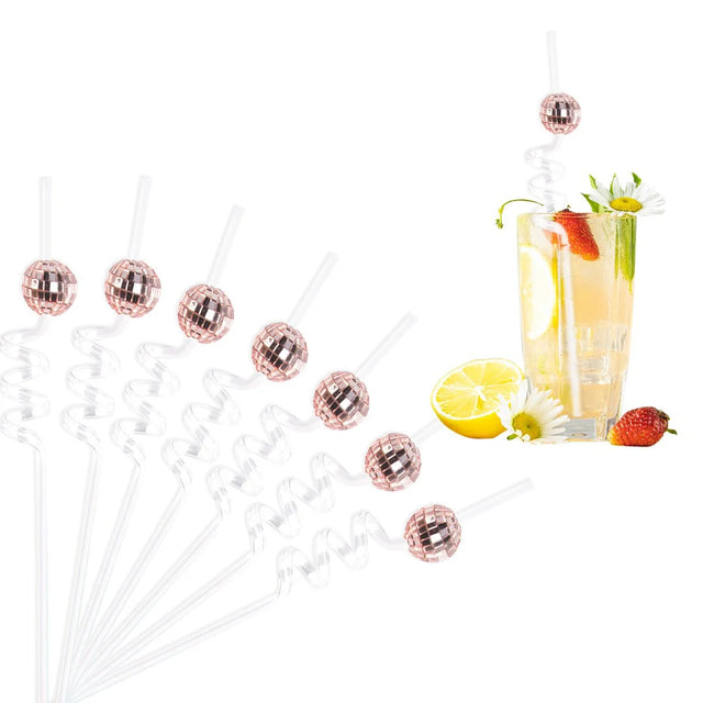 Eight Piece Set Of Sparkling Disco Ball Straws For Parties